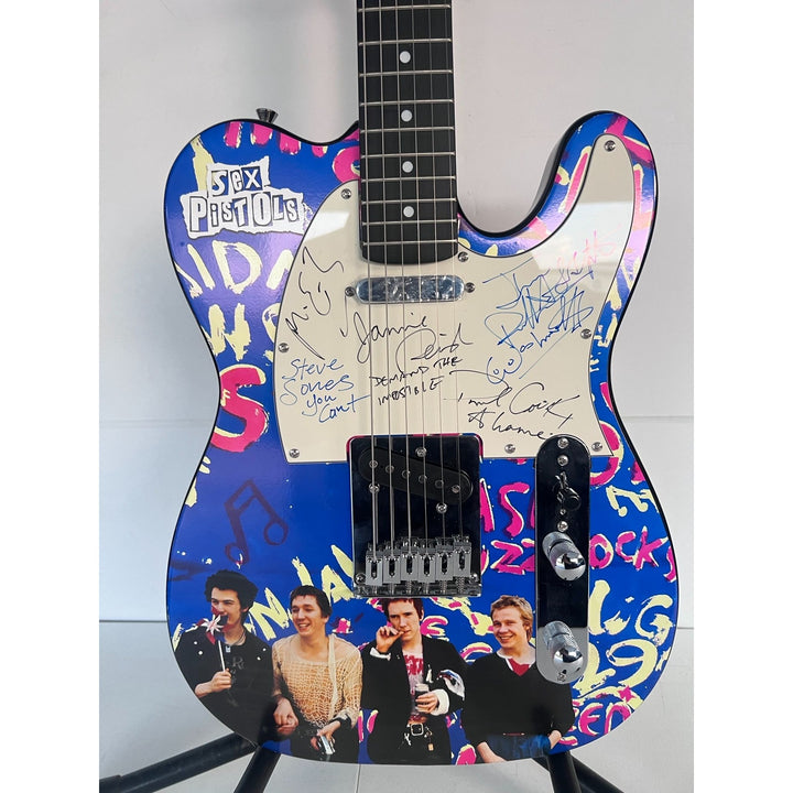 The Sex Pistols John Lyndon "Johnny Rotten", Glen Matlock, Paul Cook, Steve Jones one of a kind telecaster electric guitar signed with proof.