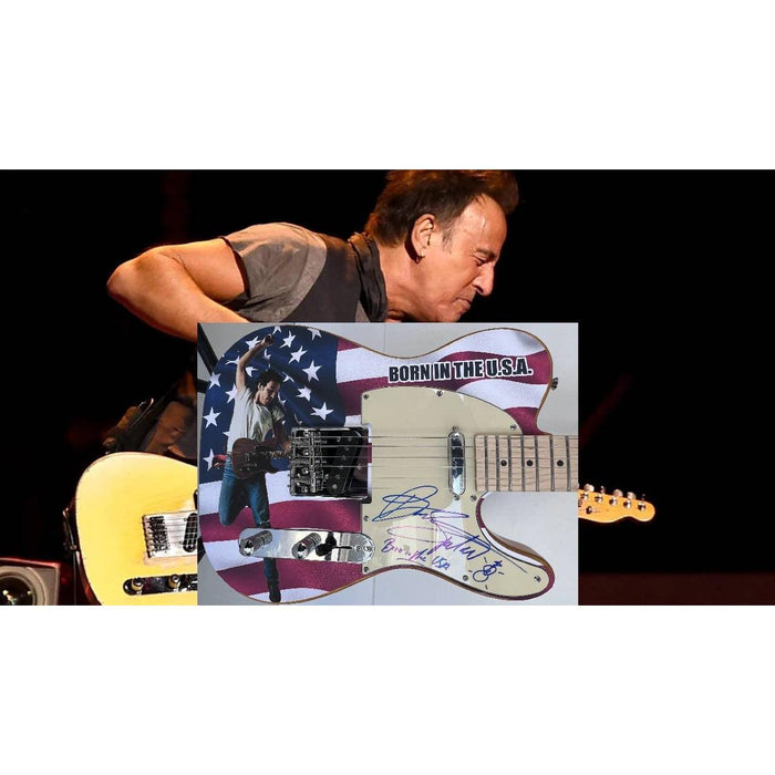 Bruce Springsteen signed with inscription and hand sketch one of a kind full size electric guitar signed with proof