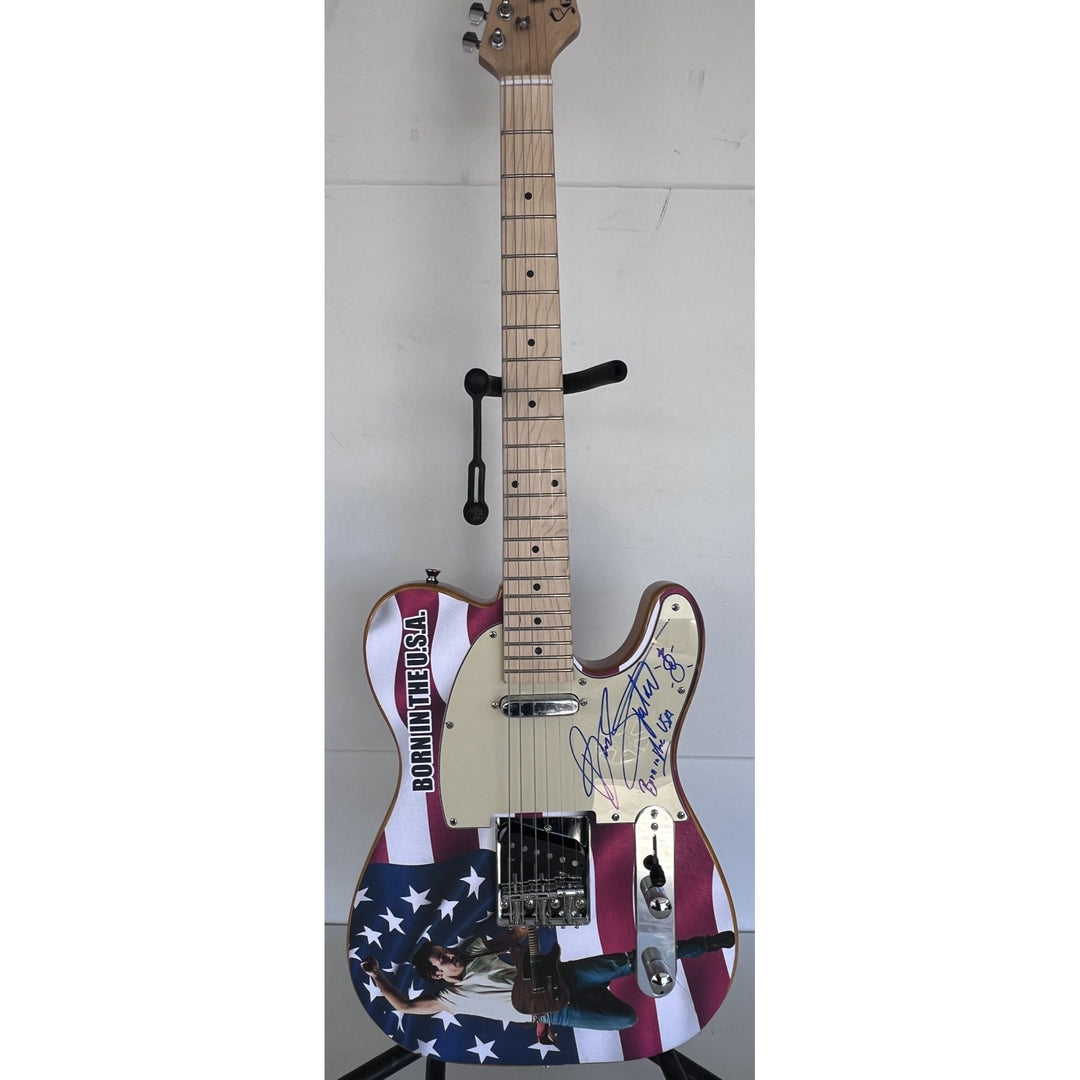 Bruce Springsteen signed with inscription and hand sketch one of a kind full size electric guitar signed with proof.