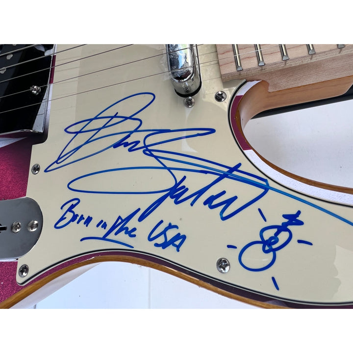 Bruce Springsteen signed with inscription and hand sketch one of a kind full size electric guitar signed with proof.