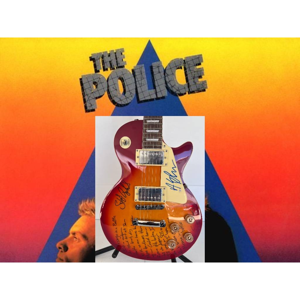 Sting Gordon Summer Stuart Copeland Andy Summers the police vintage cherry les paul full size guitar signed with proof.