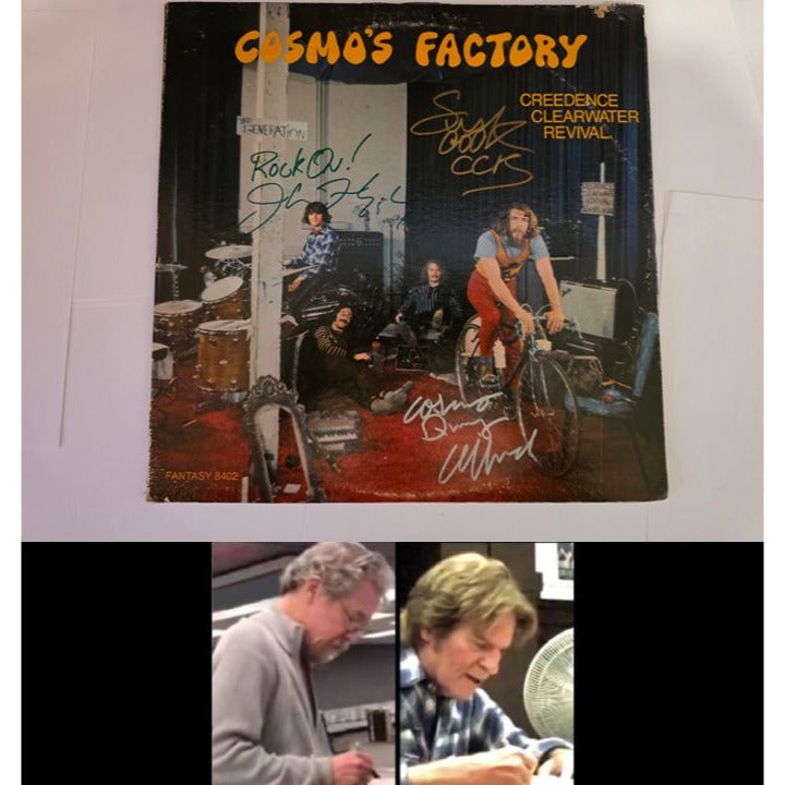 Tom and John Fogarty Stu Cook dog Clifford Cosmos Factory original LP signed with proof.