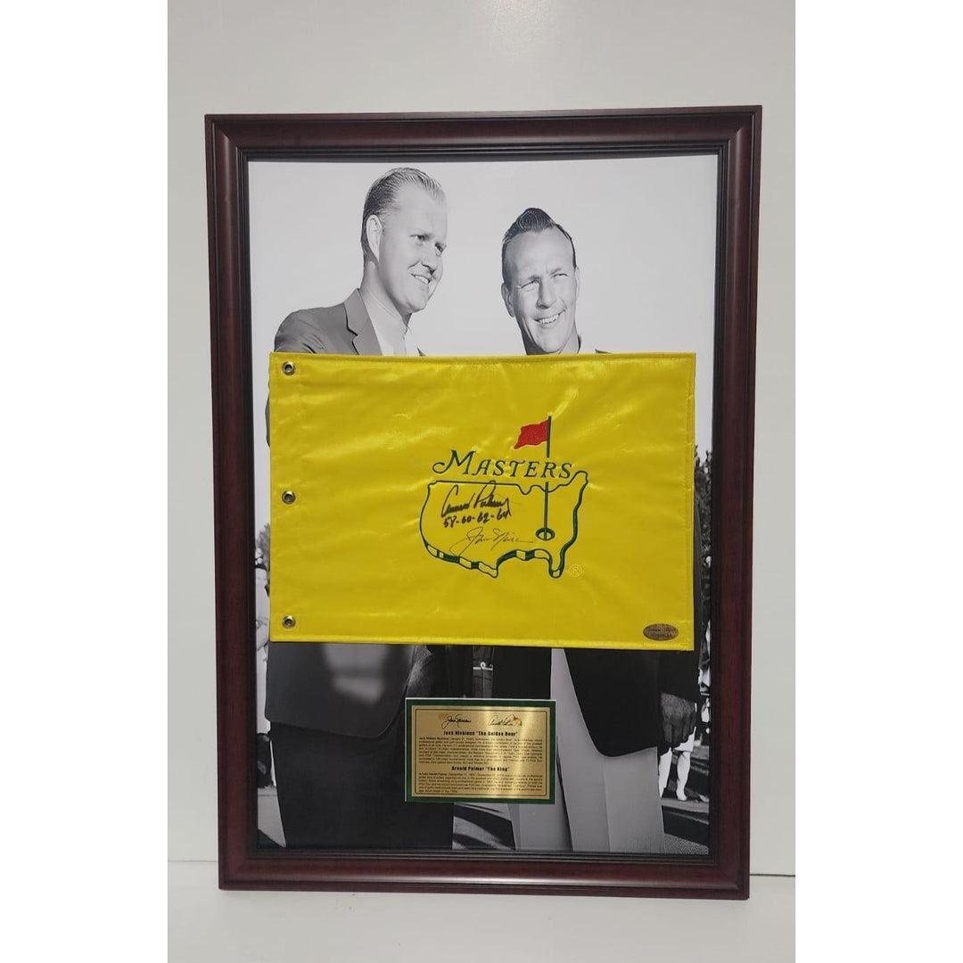 Arnold Palmer and Jack Nicklaus Masters Flags signed with inscription & proof