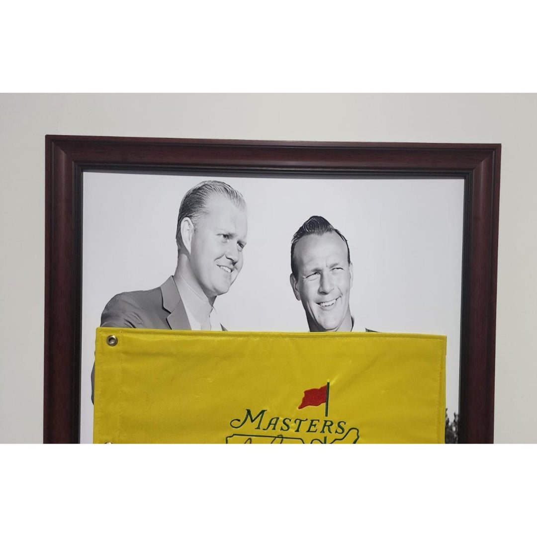 Arnold Palmer and Jack Nicklaus Masters Flags signed with inscription & proof