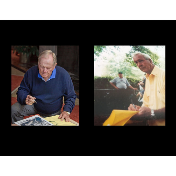 Arnold Palmer and Jack Nicklaus Masters Flags signed with inscription & proof