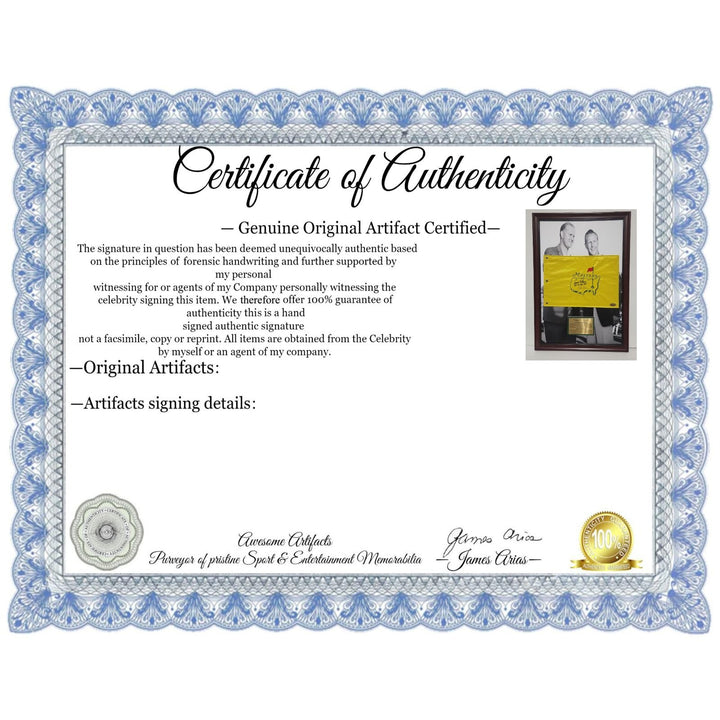 Arnold Palmer and Jack Nicklaus Masters Flags signed with inscription & proof