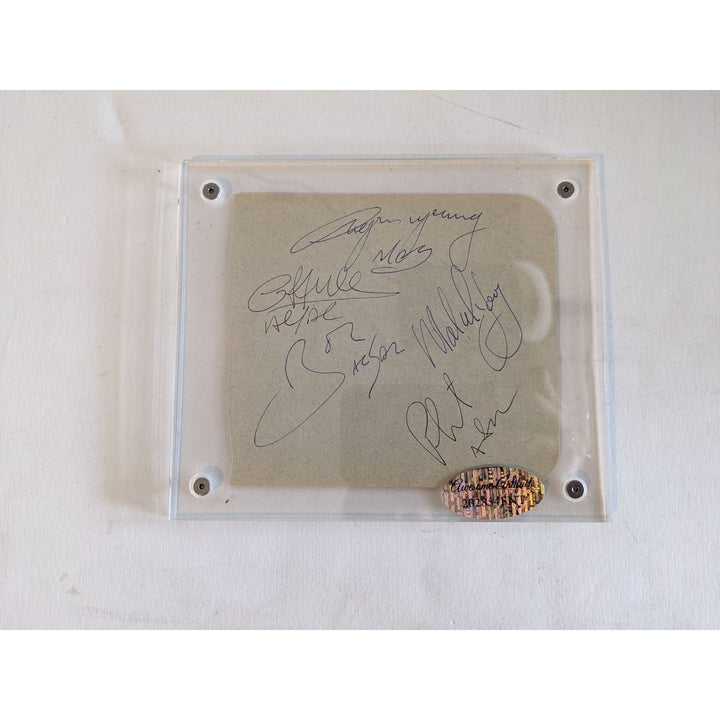 Bon Scott, Angus & Malcolm Young, Cliff Williams, Phil Rudd AC/DC Vintage autograph book page signed with proof