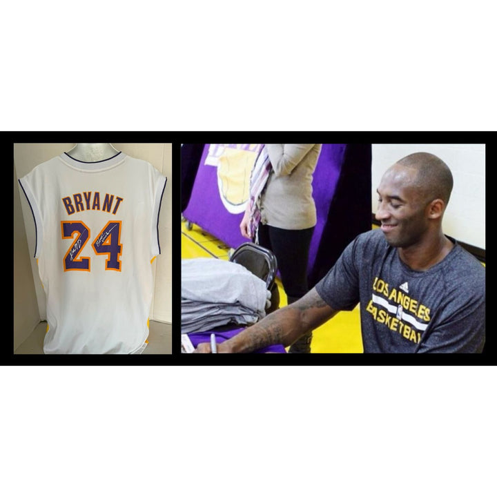 Kobe Bryant white Los Angeles Lakers alternate adidas game model signed with inscription and proof.
