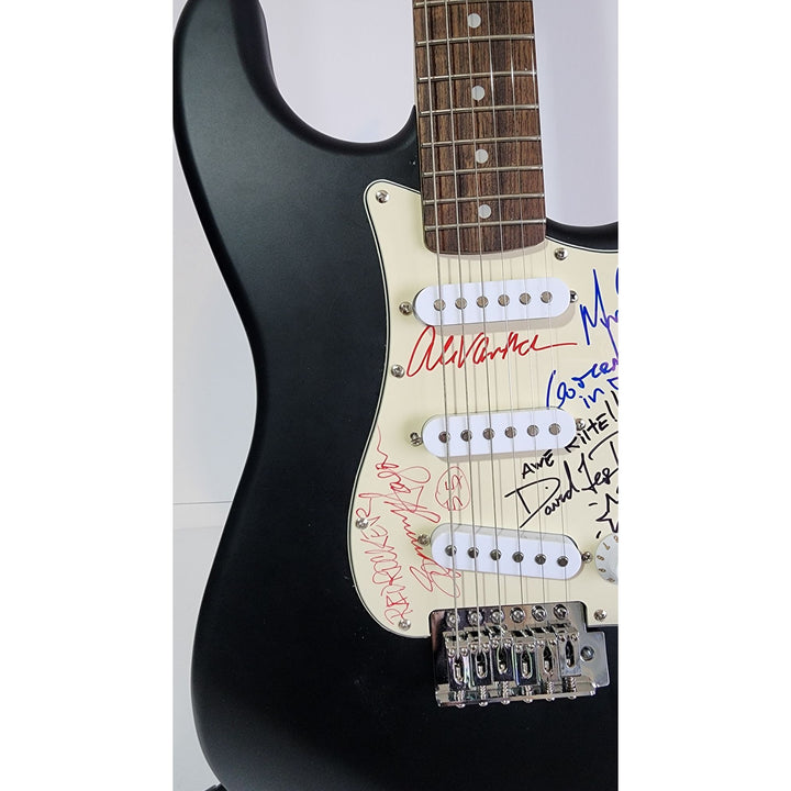 Van Halen Eddie & Ale, Michael Anthony, David Lee Roth, Sammy Hagar, Fender Stratocaster electric guitar signed with proof