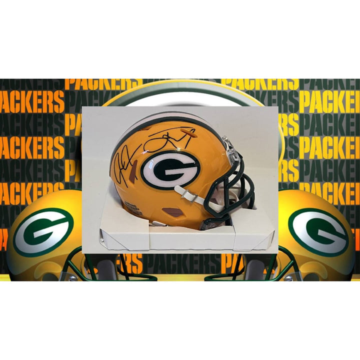 Green Bay Packers Jordan Love & Josh Jacobs Riddell mini helmet signed with proof Awesome Artifacts