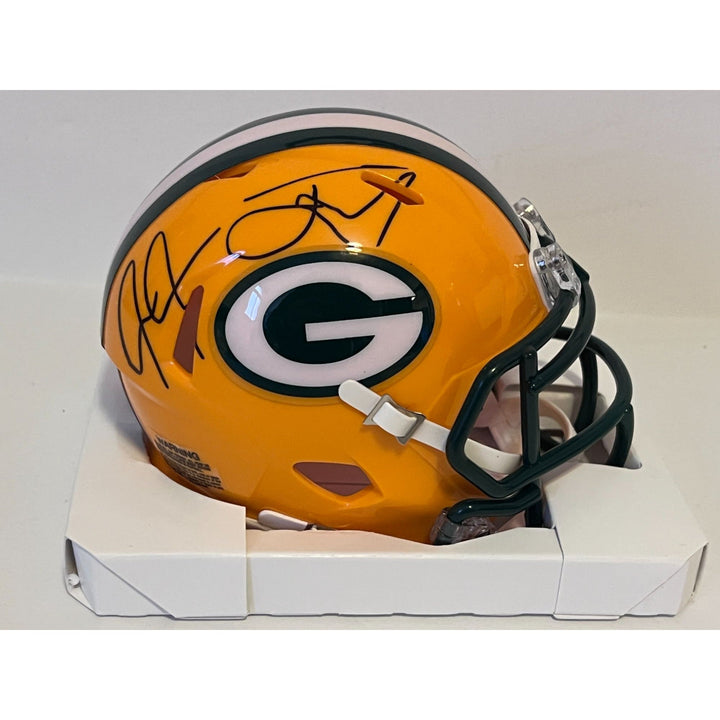 Green Bay Packers Jordan Love & Josh Jacobs Riddell mini helmet signed with proof Awesome Artifacts