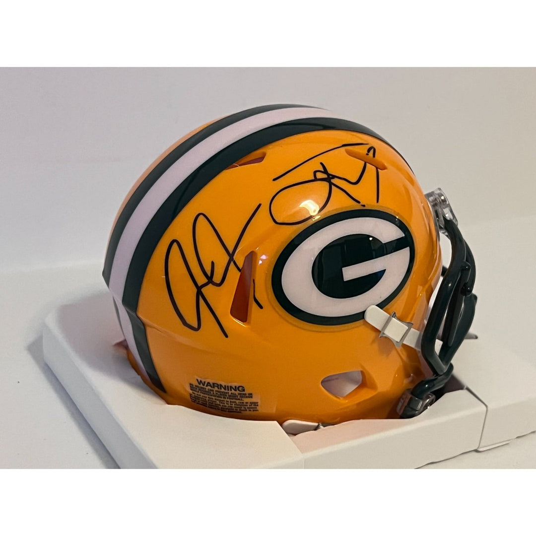 Green Bay Packers Jordan Love & Josh Jacobs Riddell mini helmet signed with proof Awesome Artifacts