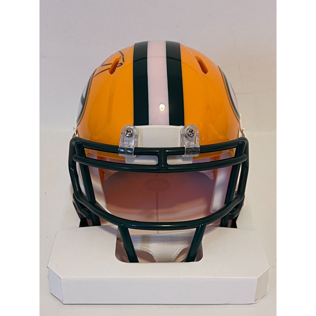 Green Bay Packers Jordan Love & Josh Jacobs Riddell mini helmet signed with proof Awesome Artifacts
