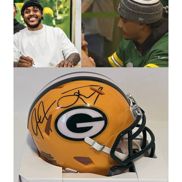 Green Bay Packers Jordan Love & Josh Jacobs Riddell mini helmet signed with proof Awesome Artifacts