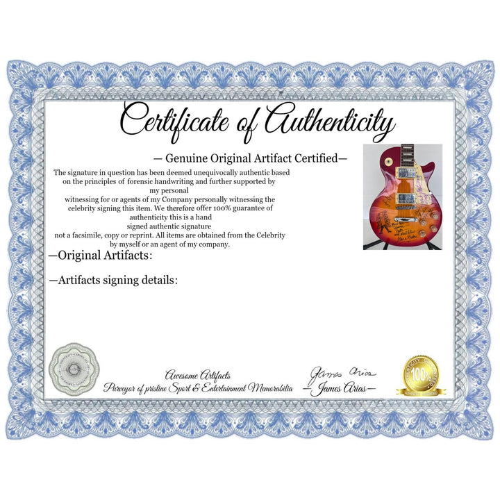 Fleetwood Mac vintage les paul signed by Mick Fleetwood, Christine McVie, John McVie, Stevie Nicks and Lindsey Buckingham signed with proof.