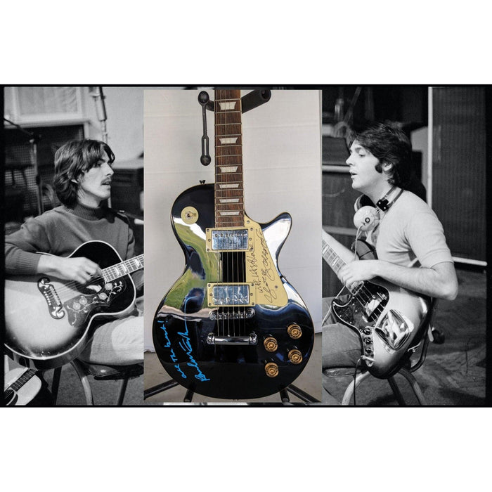 Paul McCartney and George Harrisson, The Beatles les paul electric guitar signed with proof