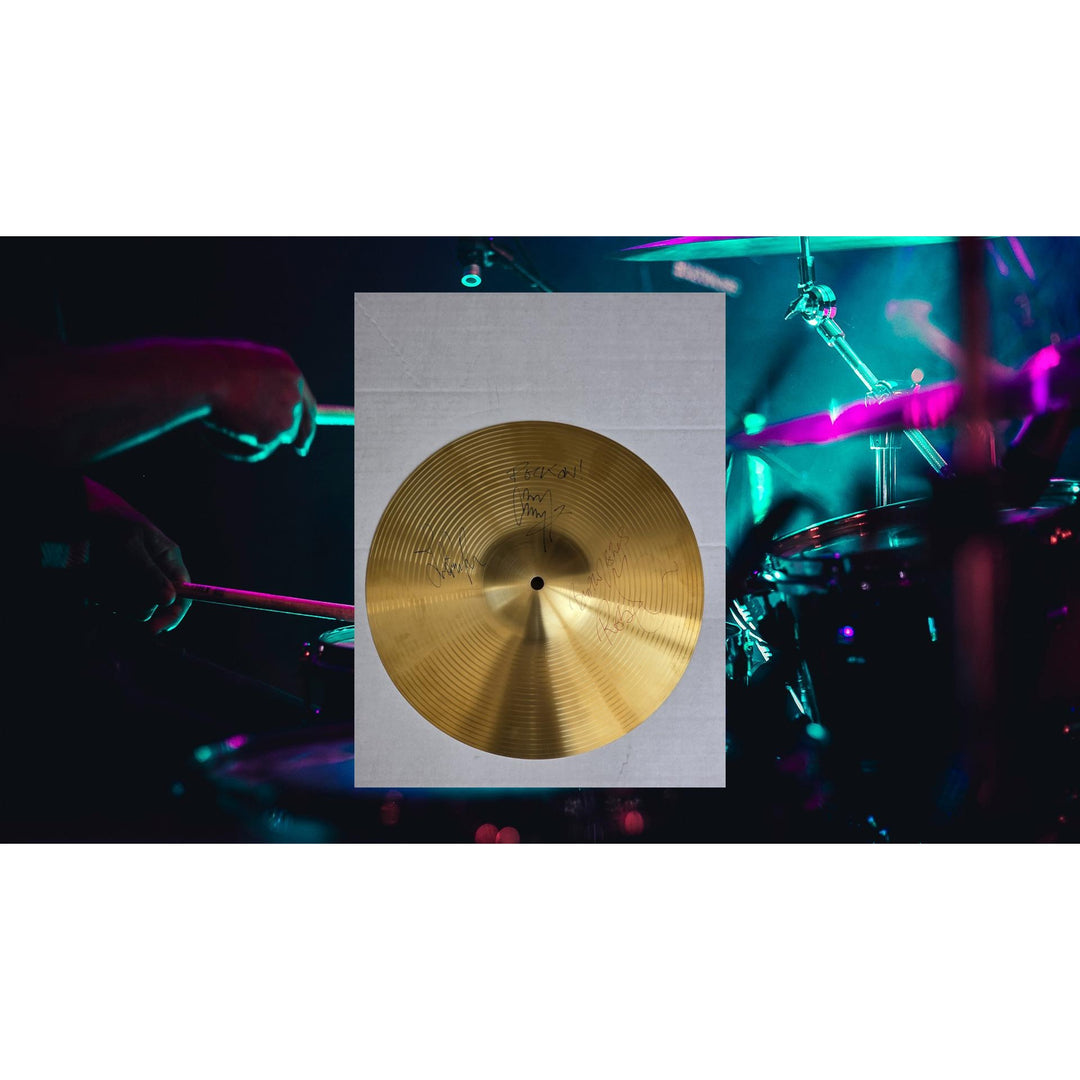 Led Zeppelin Jimmy Page Robert Plant John Paul Jones 16 inch cymbal signed with proof.