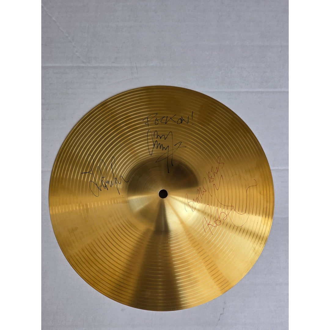 Led Zeppelin Jimmy Page Robert Plant John Paul Jones 16 inch cymbal signed with proof.