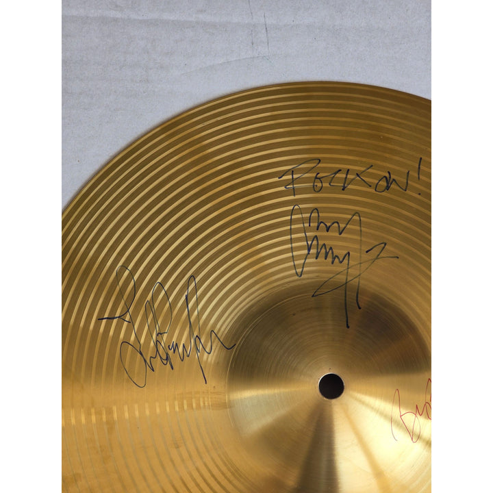 Led Zeppelin Jimmy Page Robert Plant John Paul Jones 16 inch cymbal signed with proof.