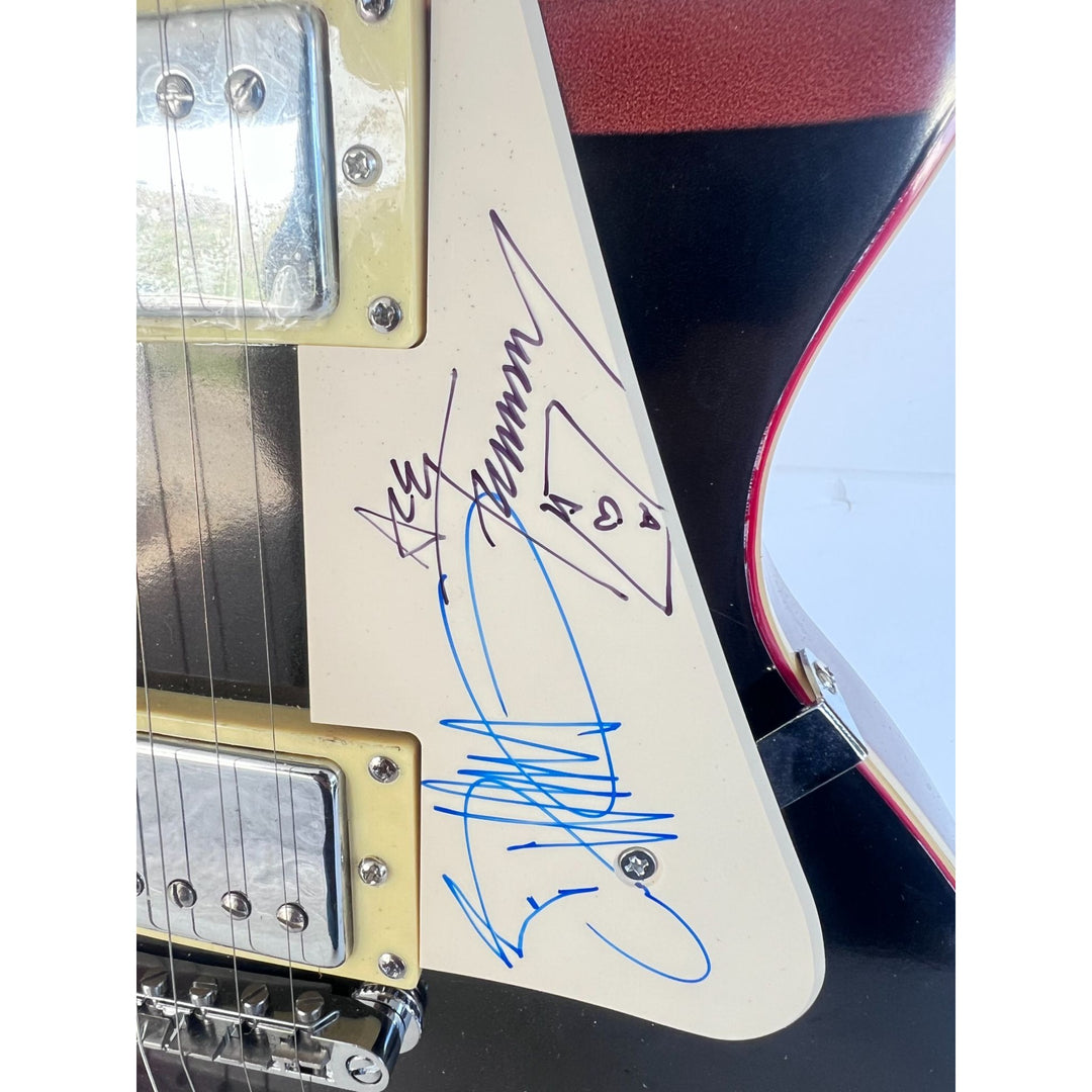 Billy Gibbons 'ZZ Top" and Ace Frehley "Kiss" legendary guitarists full size les paul one of a kind signed with proof