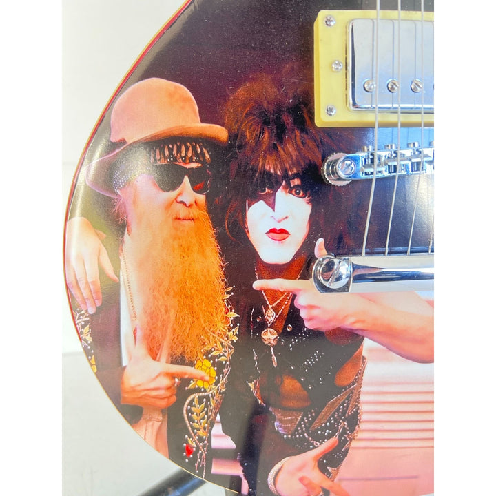 Billy Gibbons 'ZZ Top" and Ace Frehley "Kiss" legendary guitarists full size les paul one of a kind signed with proof