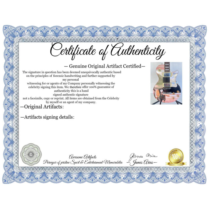 Billy Gibbons 'ZZ Top" and Ace Frehley "Kiss" legendary guitarists full size les paul one of a kind signed with proof