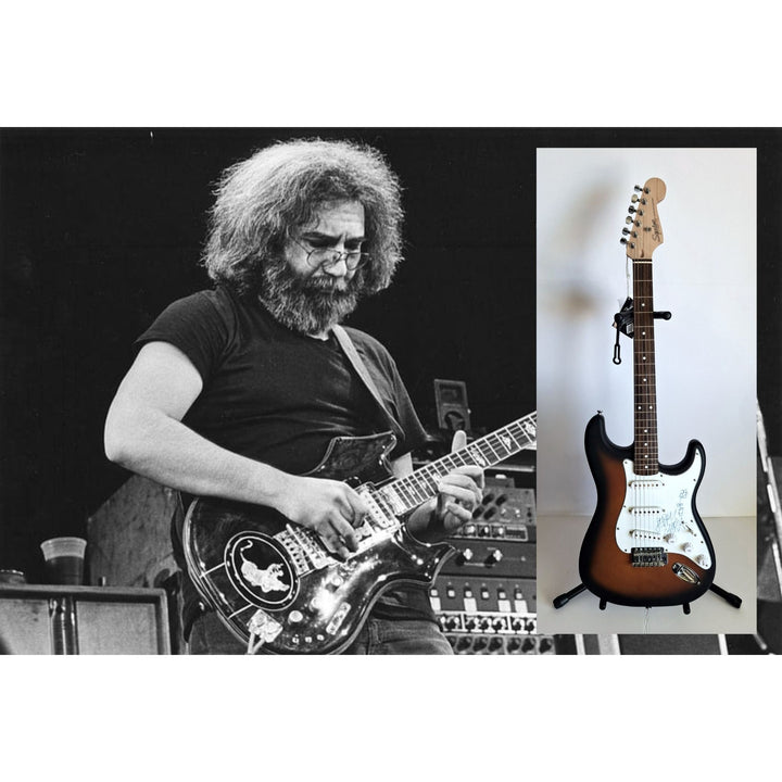 Garcia, Jerry Grateful Dead Co-Founder with sketch Fender Stratocaster Squier electric guitar signed with proof