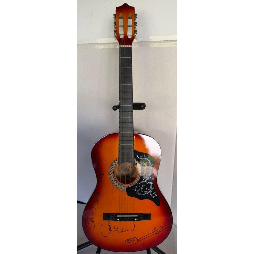 Chris Isaak vintage acoustic guitar signed and sketched with proof