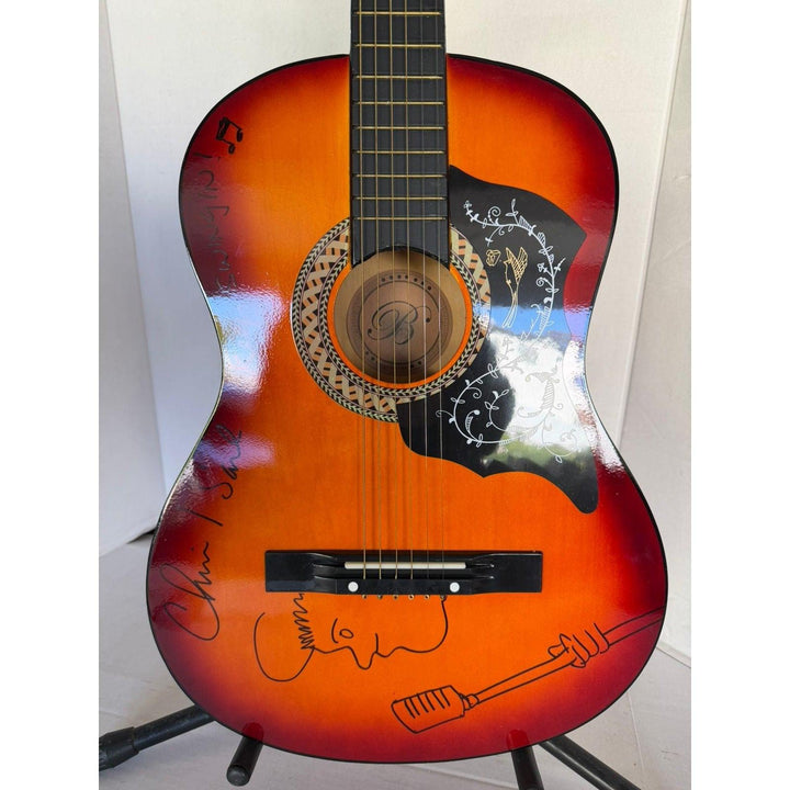 Chris Isaak vintage acoustic guitar signed and sketched with proof