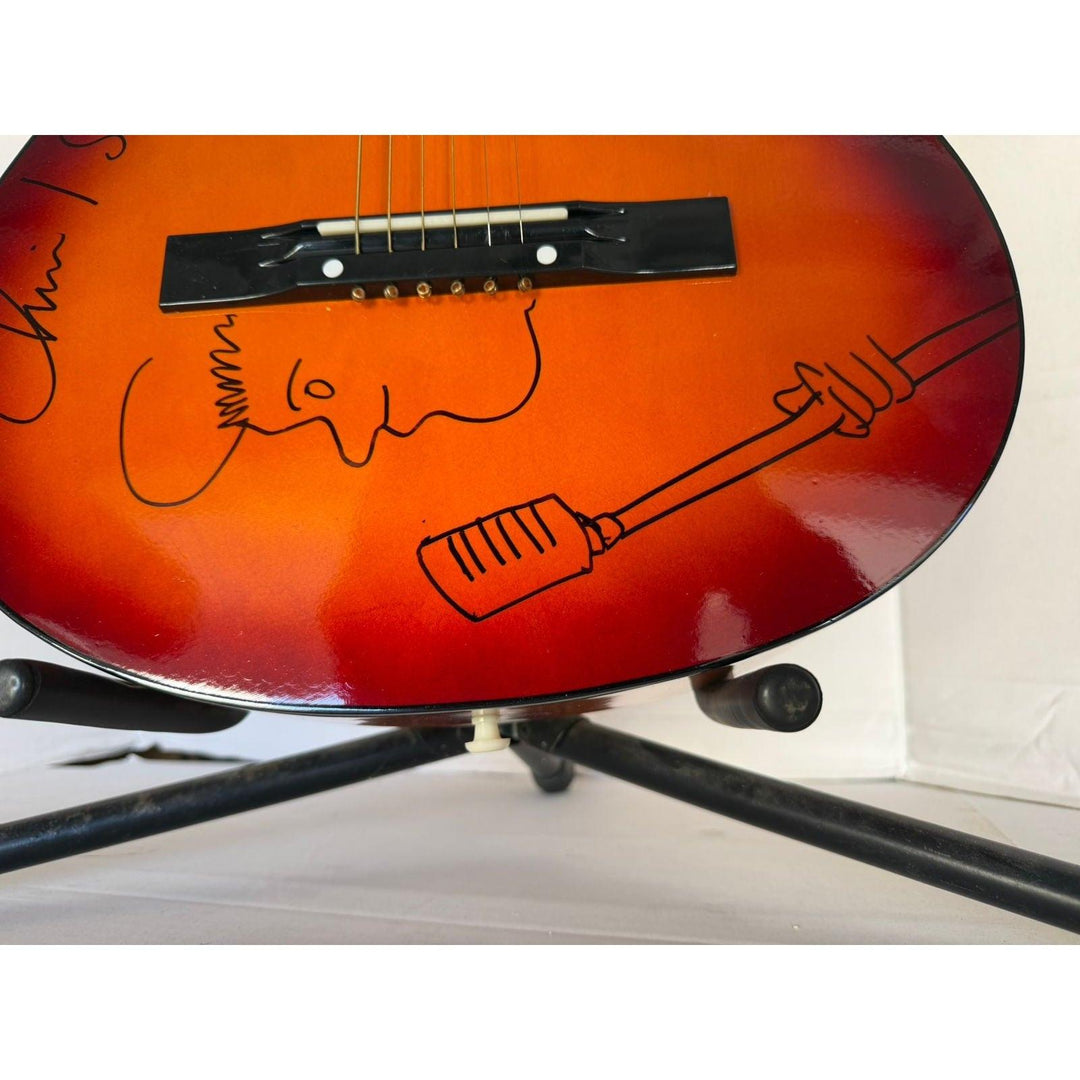 Chris Isaak vintage acoustic guitar signed and sketched with proof