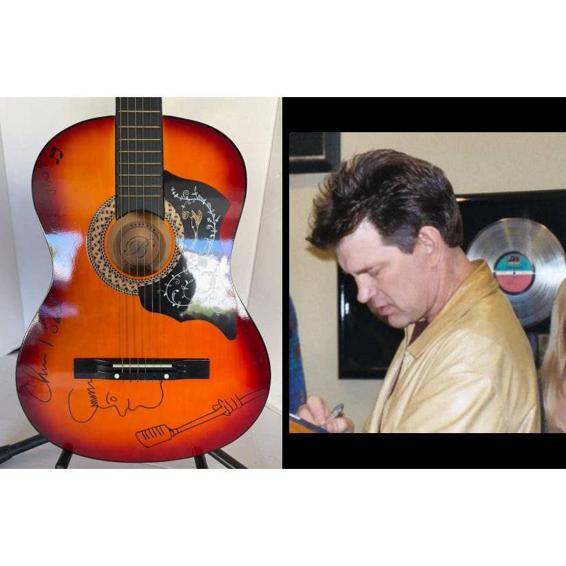 Chris Isaak vintage acoustic guitar signed and sketched with proof