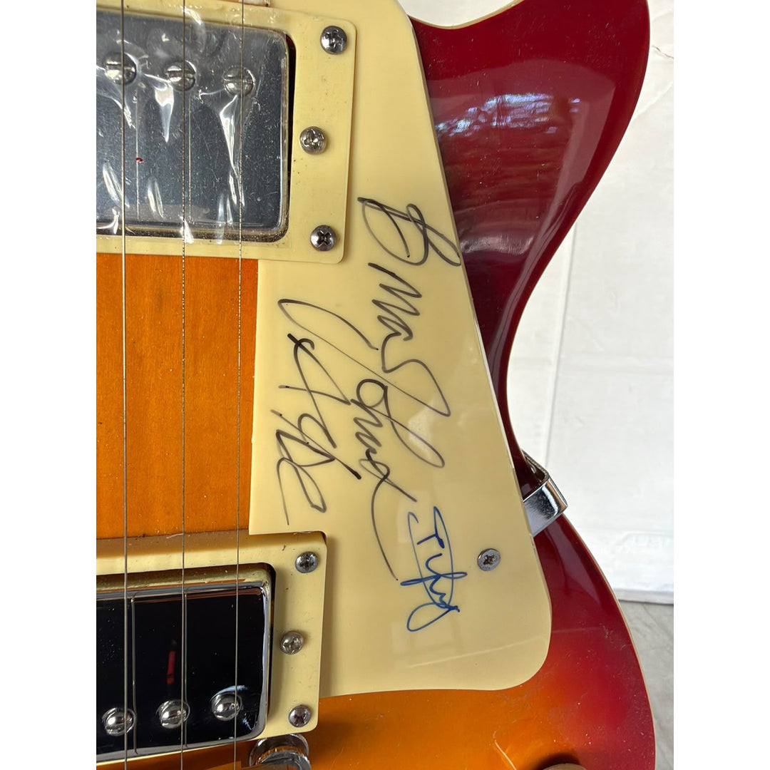ACDC Angus Young Brian Johnson Les Paul vintage electric guitar signed with full provenance, photo proof and AI certification.
