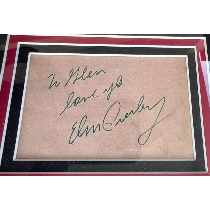 Muhammed Ali 8x10 photo and Elvis Presley autograph page with 19x37 museum quality frame signed with proof