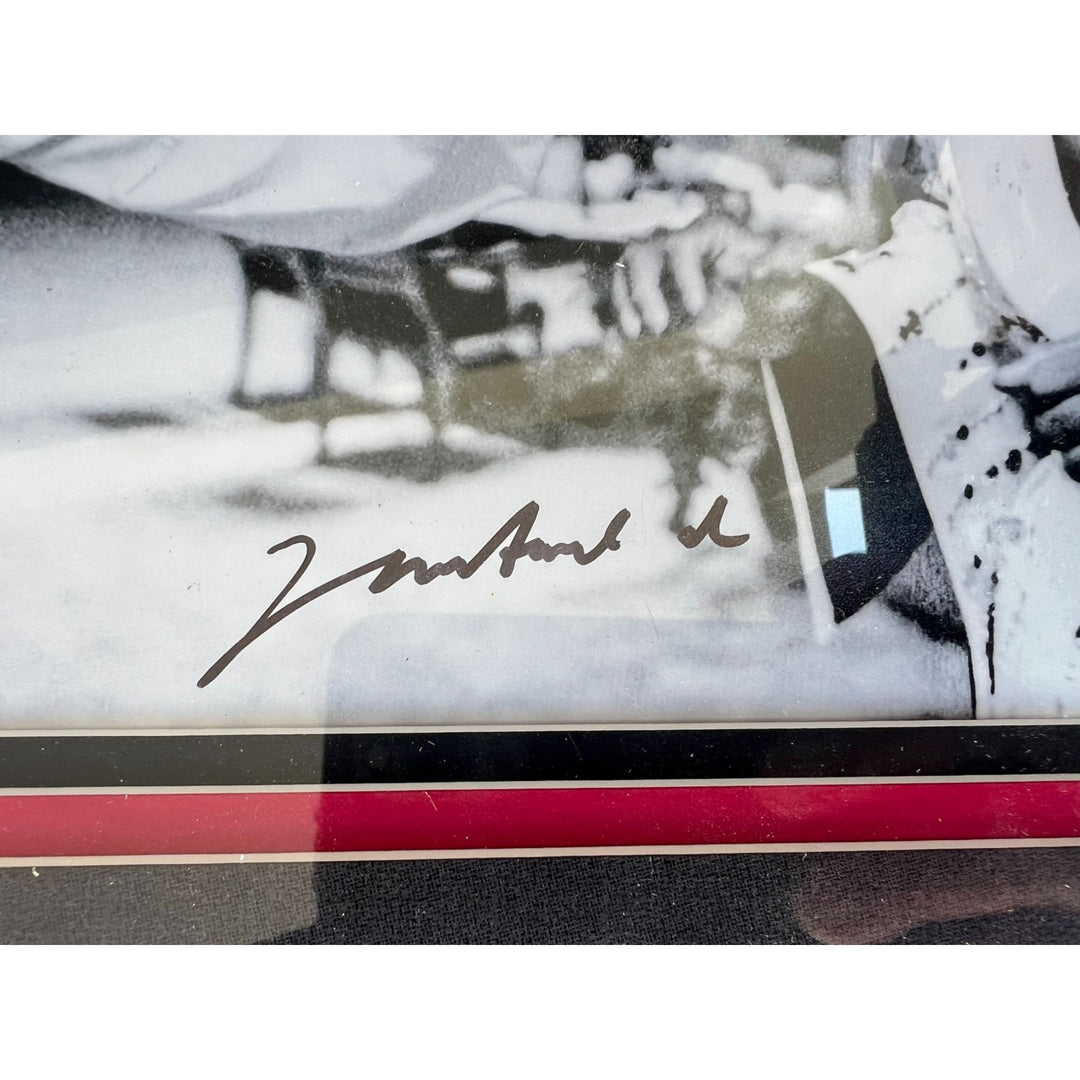 Muhammed Ali 8x10 photo and Elvis Presley autograph page with 19x37 museum quality frame signed with proof