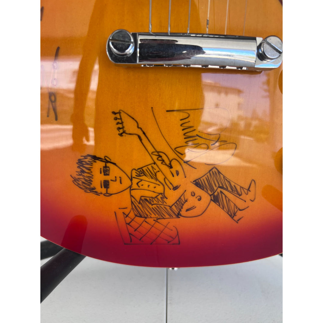 The Smiths Morrisey with sketch/ lyrics , Johnny Marr (with sketch), Andy Rourke, Mike Joyce vintage les paul signed with proof.