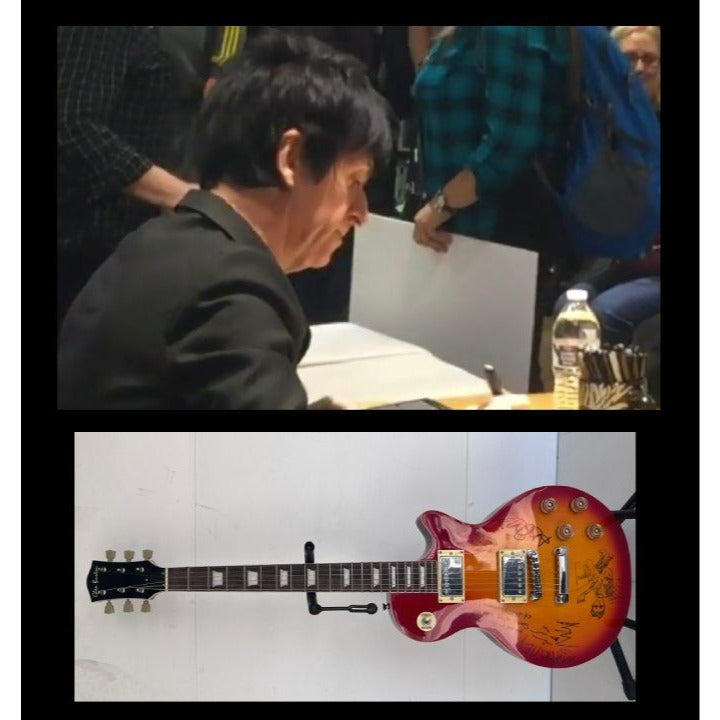 The Smiths Morrisey with sketch/ lyrics , Johnny Marr (with sketch), Andy Rourke, Mike Joyce vintage les paul signed with proof.