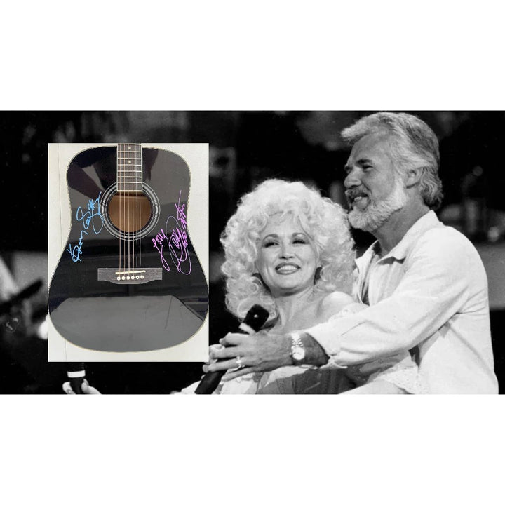 Dolly Parton and Kenny Rogers full size acoustic guitar signed with proof.