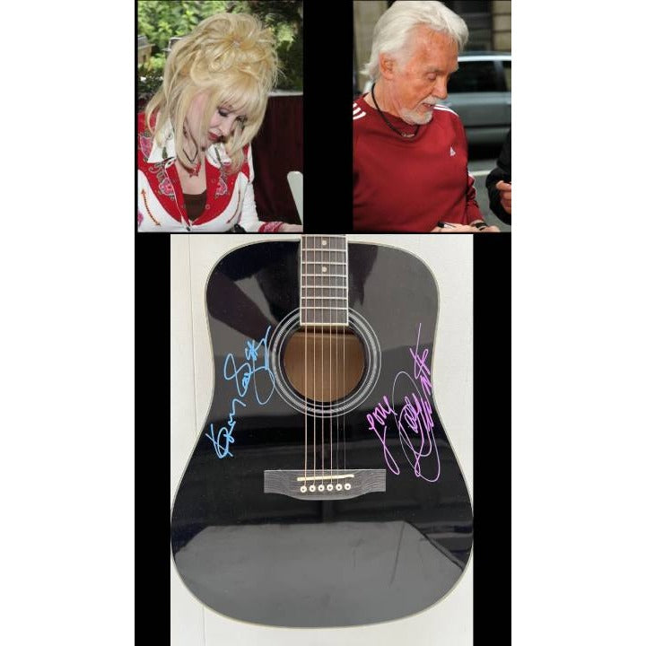Dolly Parton and Kenny Rogers full size acoustic guitar signed with proof.