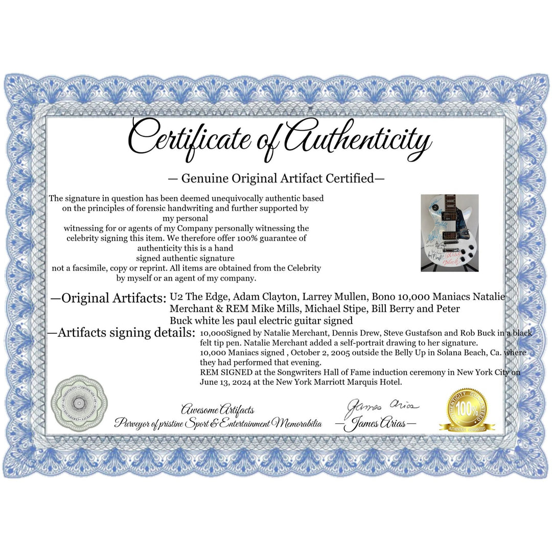 U2 The Edge, Adam Clayton, Larrey Mullen, Bono 10,000 Maniacs Natalie Merchant & REM Mike Mills, Michael Stipe, Bill Berry and Peter Buck .