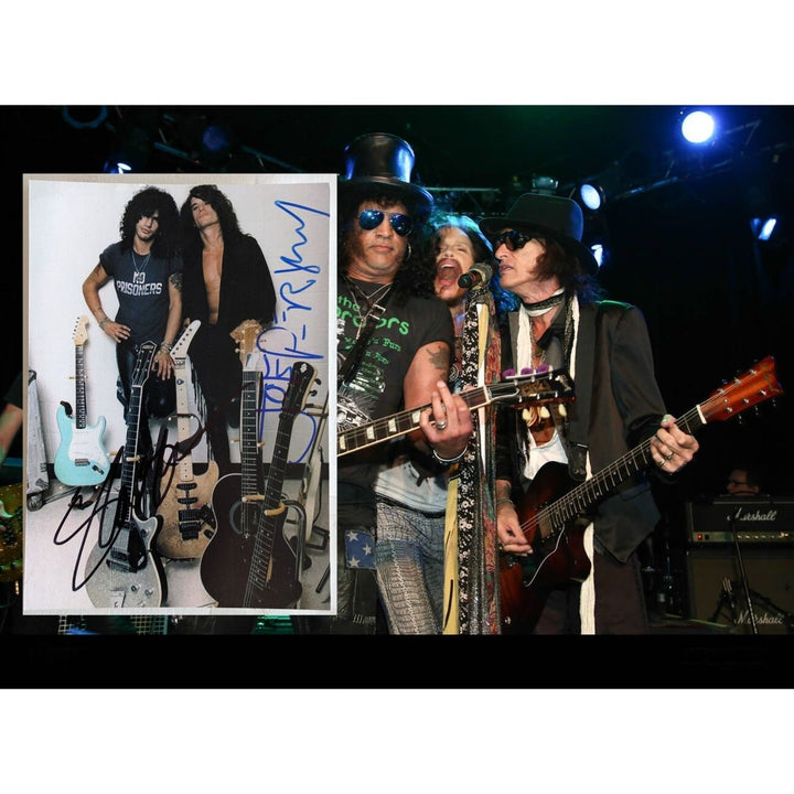 Slash Guns N Roses & Joe Perry Aerosmith 5x7 photo signed with proof
