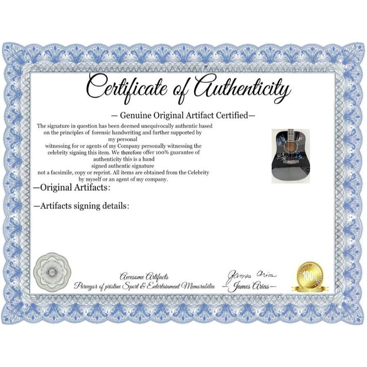 U2 Irish rock band Bono, the Edge, Adam Clayton, and Larry Mullen Jr. full size acoustic guitar signed with proof.