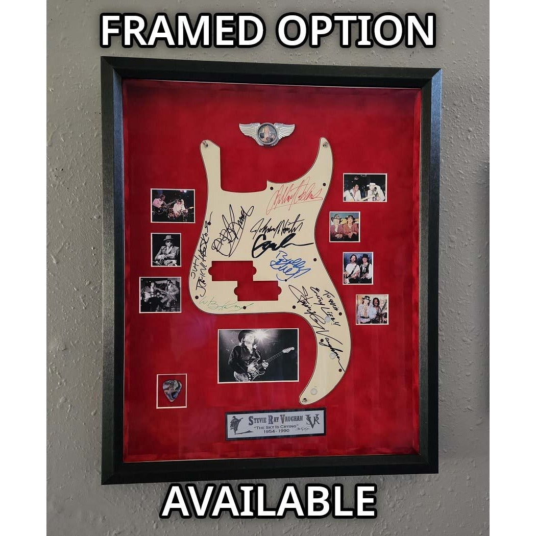 Stevie Ray Vaughan Johnny Winter BB King blues legends signed electric guitar pickguard signed with proof.