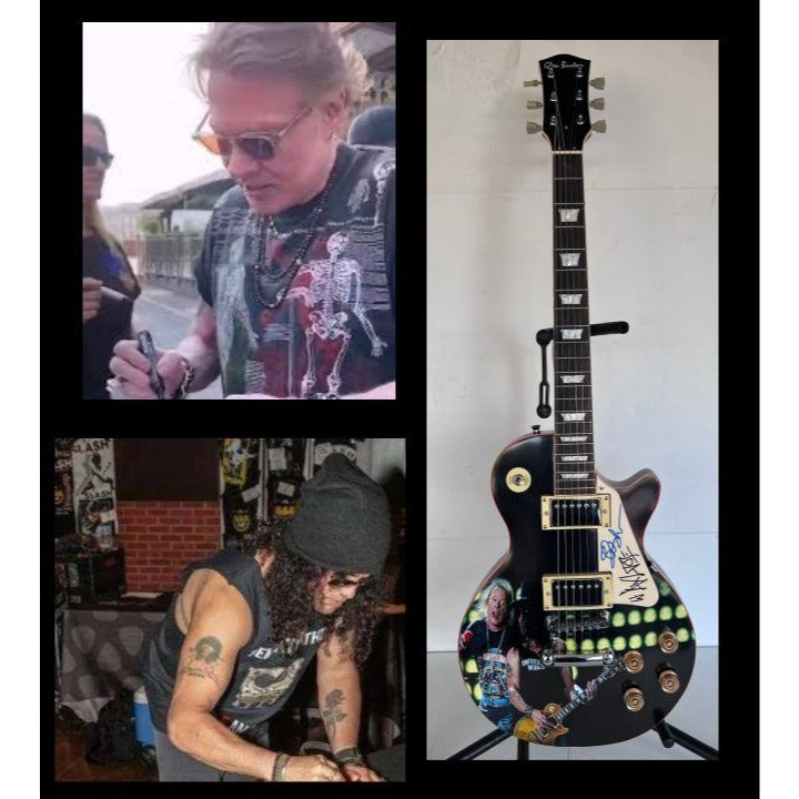 Guns N' Roses Saul Hudson "Slash" and W. Axl Rose Rose one of a kind vintage les paul signed with proof.
