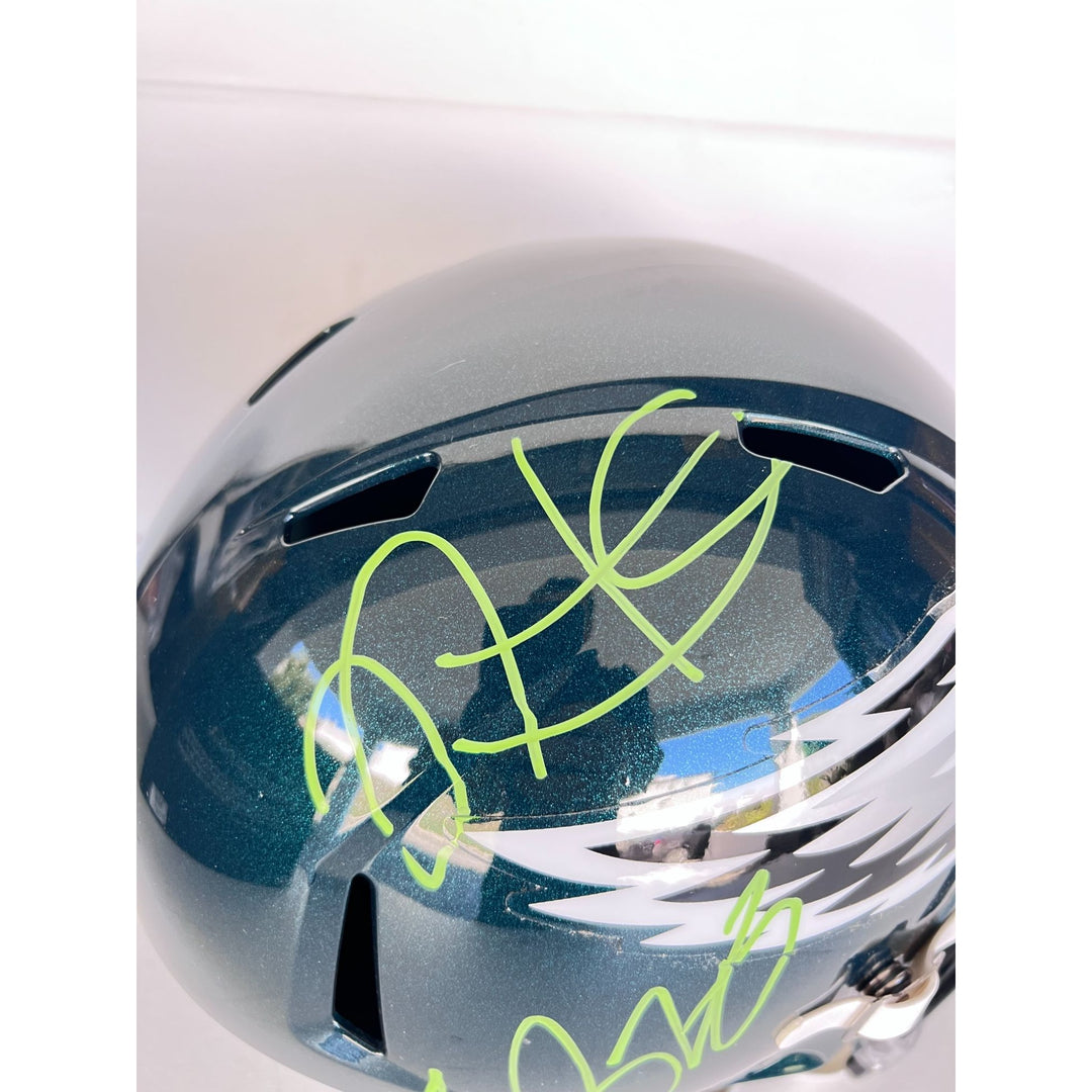 Saquon Barkley, Jalen Hurts Philadelphia Eagles Speed Riddell replica game model helmet signed with proof