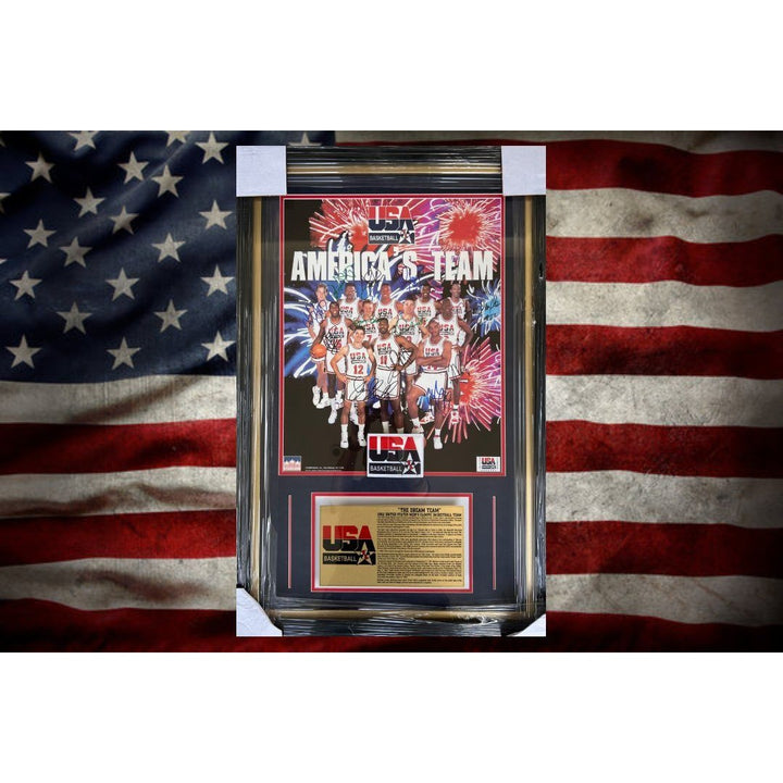 USA basketball team "The Dream team"13 signed in all Michael Jordan , Larry Bird, Magic Johnson 1992 vintage poster signed with proof