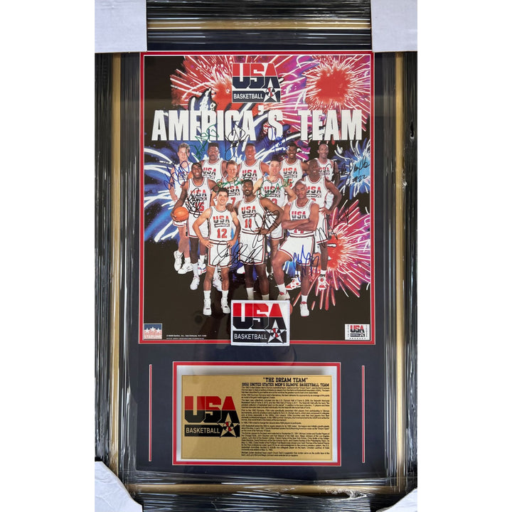 USA basketball team "The Dream team"13 signed in all Michael Jordan , Larry Bird, Magic Johnson 1992 vintage poster signed with proof