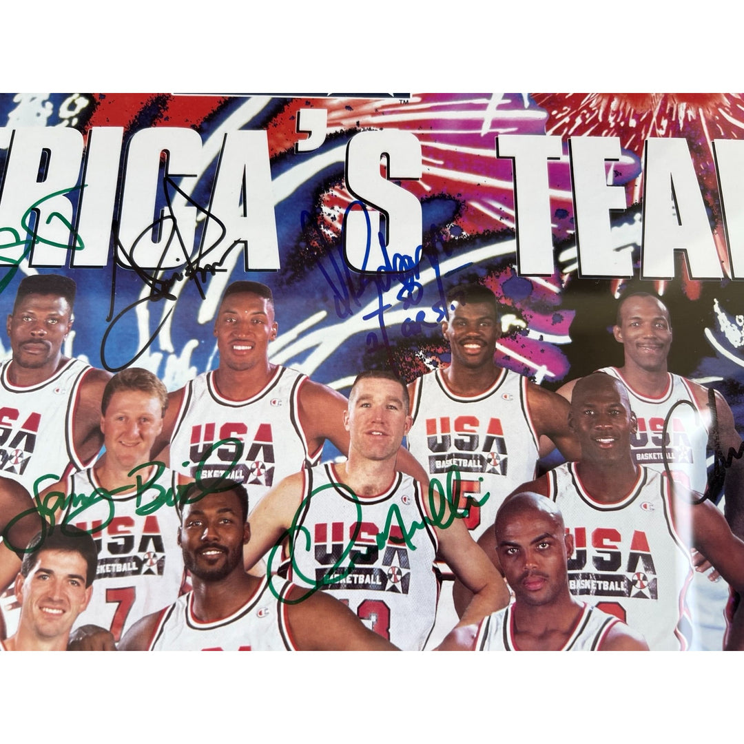 USA basketball team "The Dream team"13 signed in all Michael Jordan , Larry Bird, Magic Johnson 1992 vintage poster signed with proof
