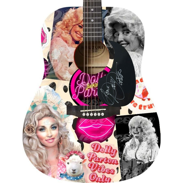 Dolly Parton (one of a kind ) full size acoustic guitar signed with proof .