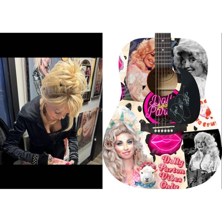 Dolly Parton (one of a kind ) full size acoustic guitar signed with proof .