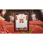 Load image into Gallery viewer, Kansas City Chiefs Patrick Mahomes Travis Kelce Chris Jones Andy Reid 2023-24 Holmes game model jersey xl team signed &amp; framed 40x38
